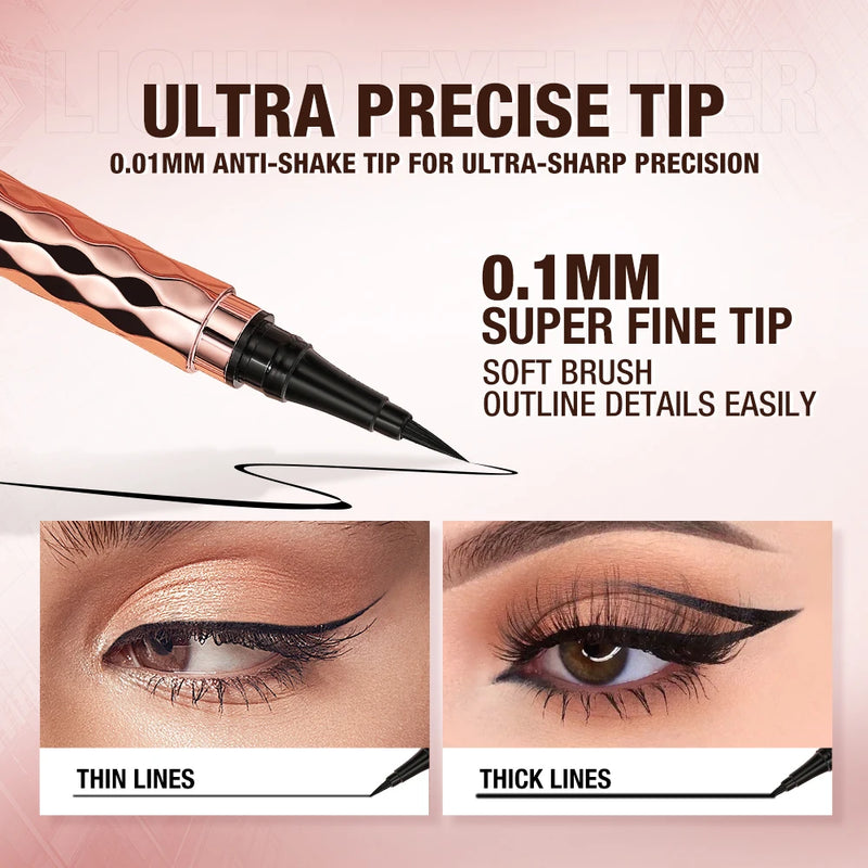 O.TWO.O Eyeliner Pencil Liquid Eye Liner Waterproof Smudge Proof Quick Drying 12 Hour Wear Ultra Fine Black Eyeliner for Arrows